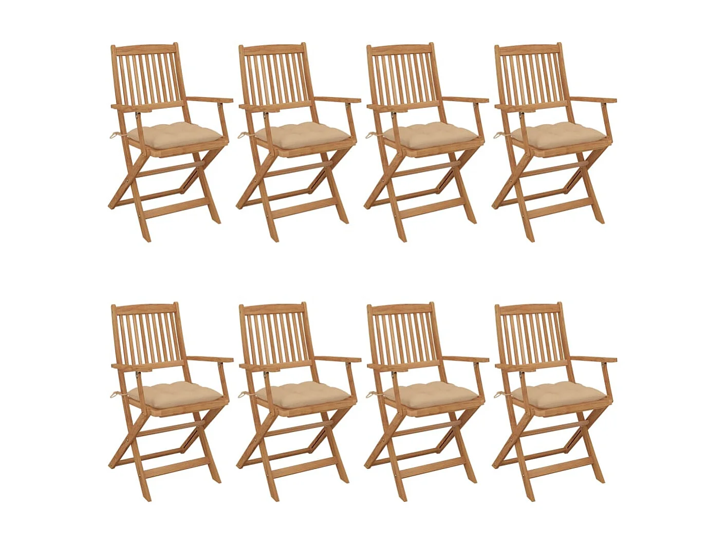 Cadeiras de jardim dobráveis 8 pcs c/ almofadões acácia maciça