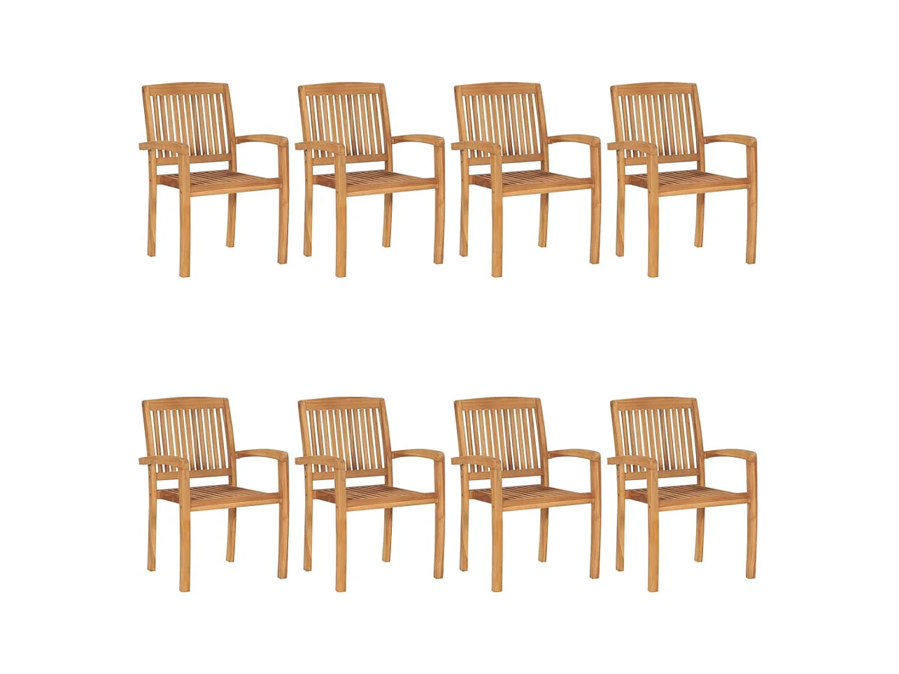 Chaises de jardin empilables avec coussins lot de 8 Teck solide