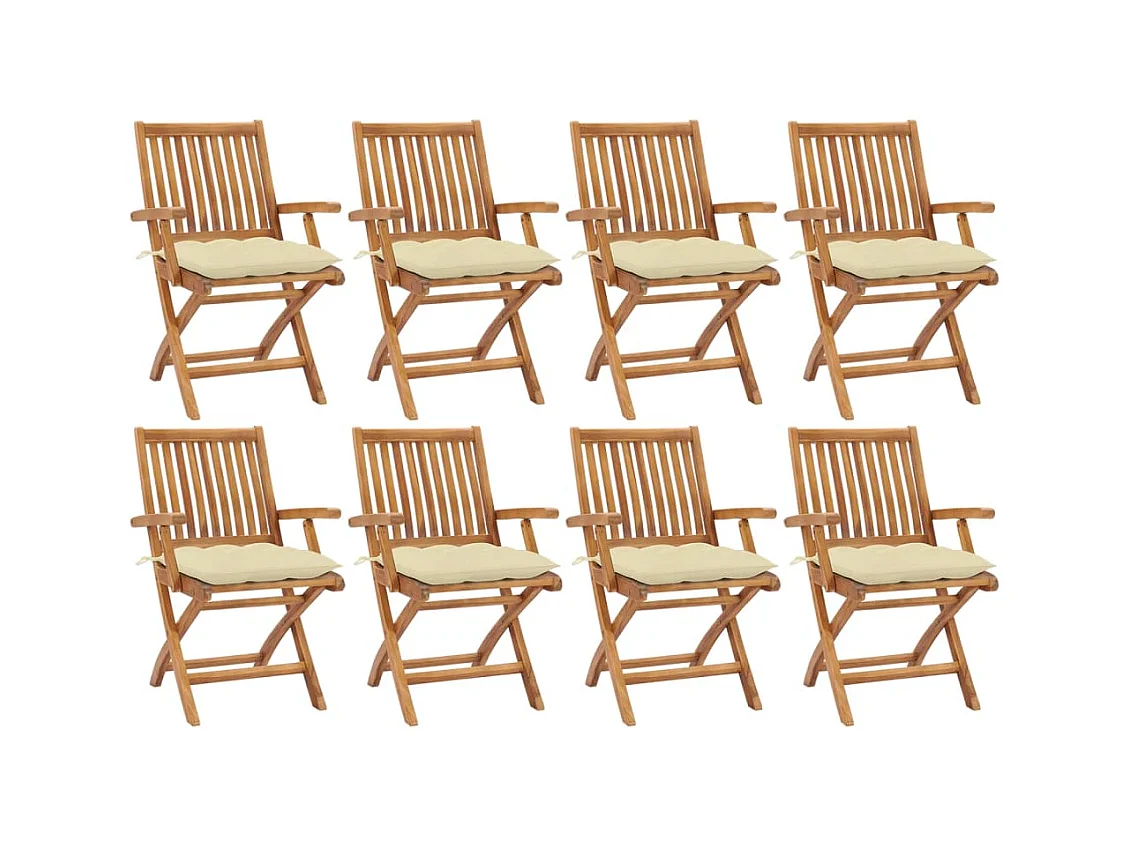 Chaises pliables de jardin avec coussins lot de 8 Teck solide