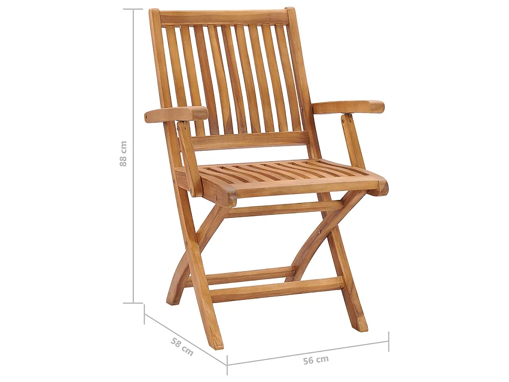 Chaises pliantes avec coussins, 8 pièces, en teck massif