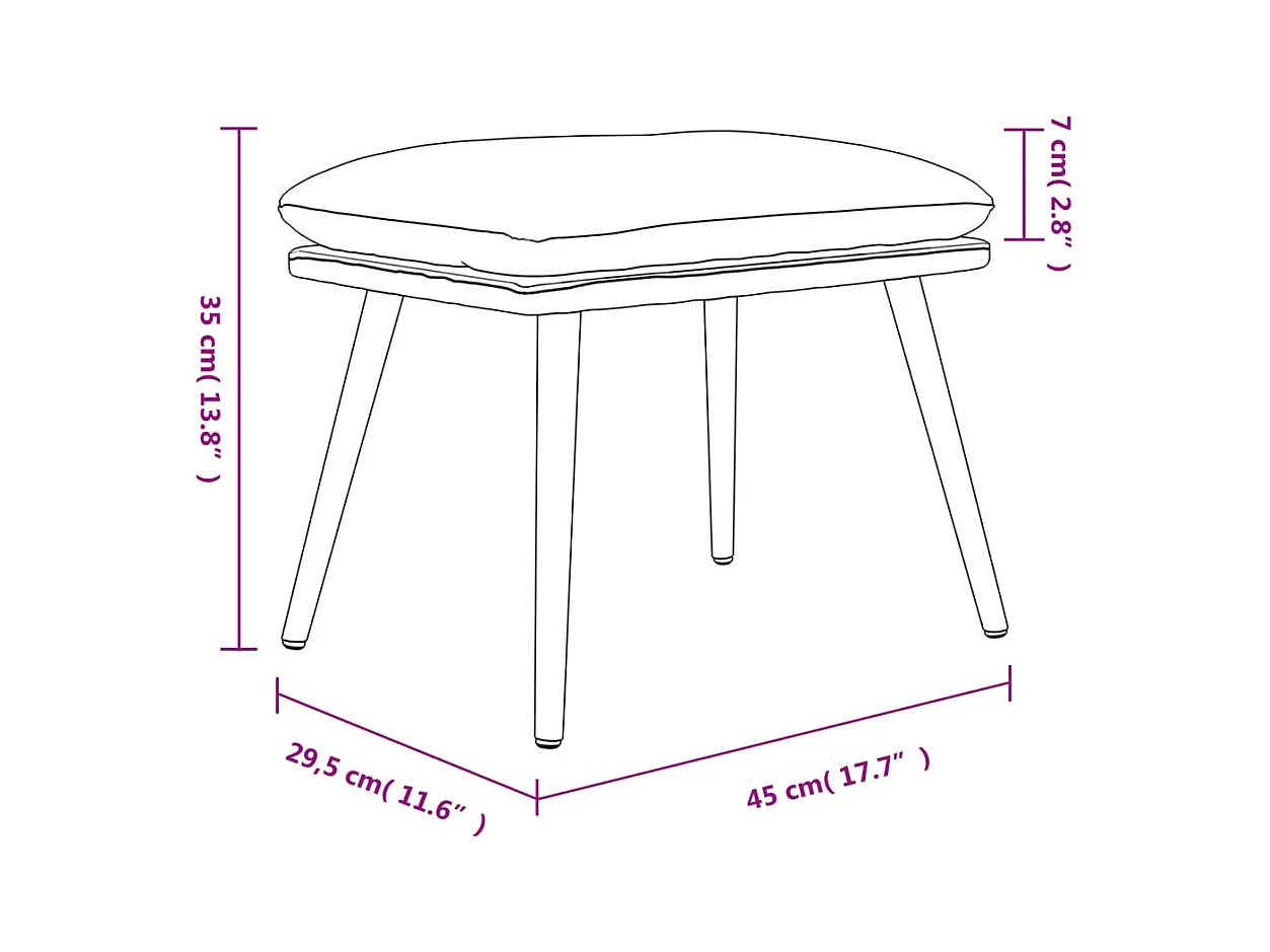 Voetenbank 45x29,5x35 cm fluweel wijnrood