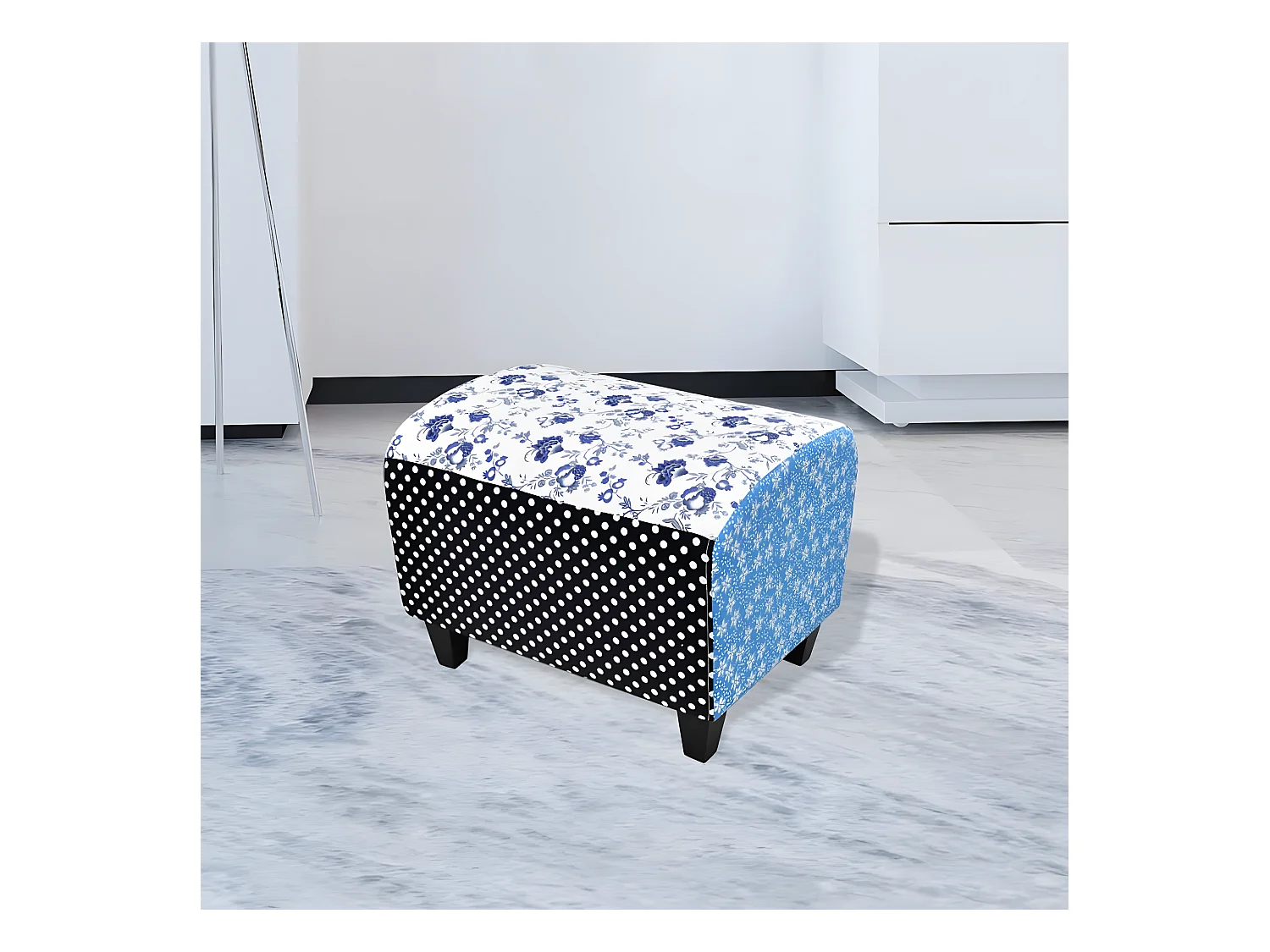 Repose-pied Design avec patchwork Bleu et blanc