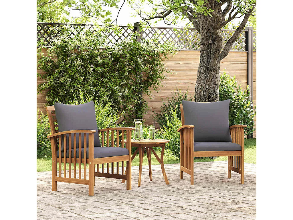 Chaises de jardin avec coussins lot de 2 Bois d'acacia massif