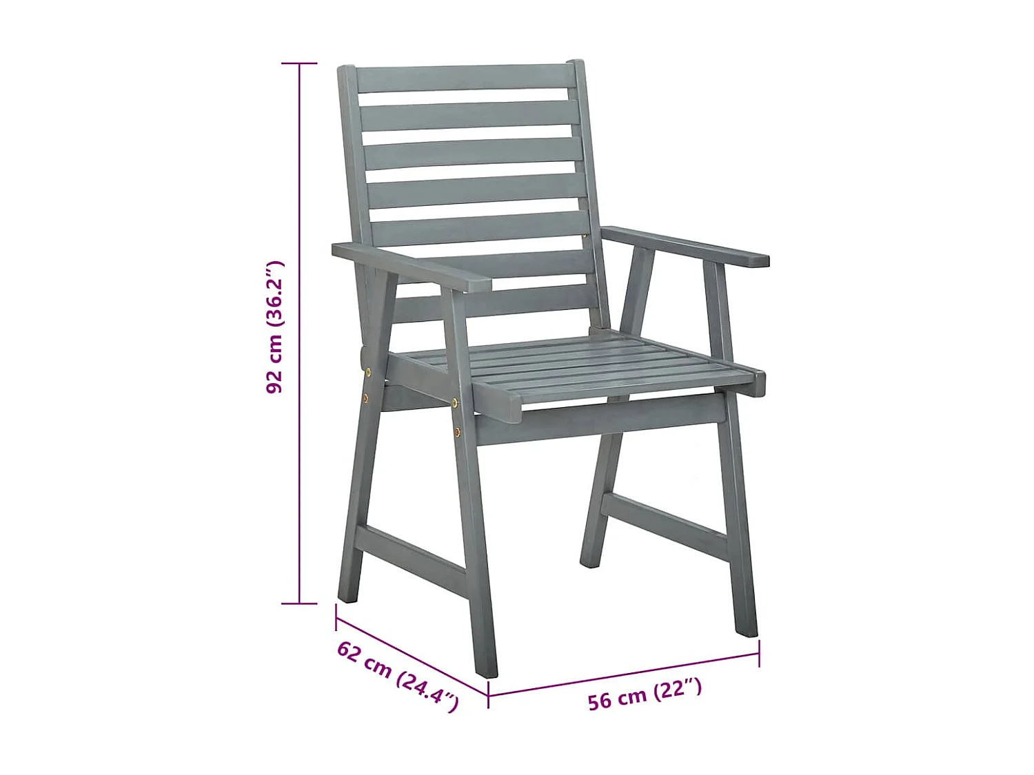 Chaises à manger d'extérieur lot de 3 et coussins Acacia massif