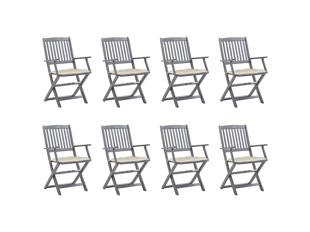 Opklapbare stoelen, 8 stuks, inclusief kussens, van massief acaciahout