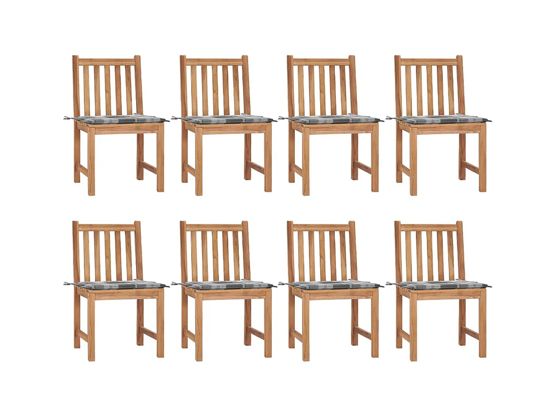 Chaises de jardin lot de 8 avec coussins Bois de teck massif