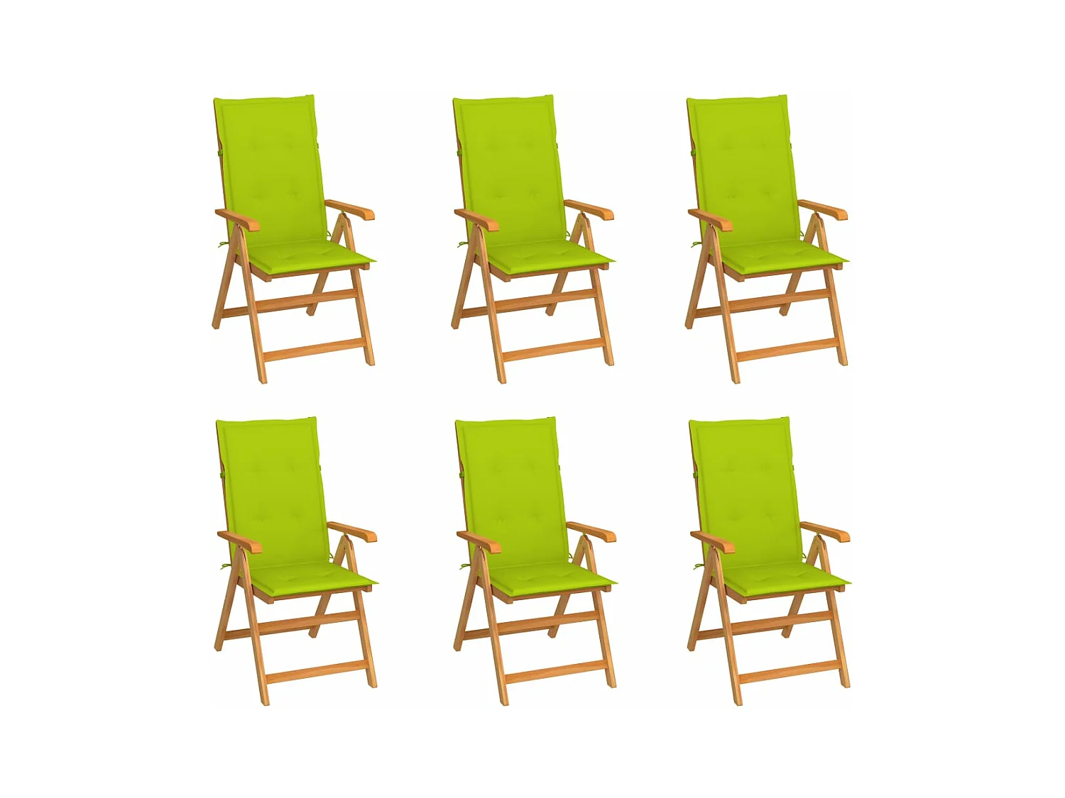 Chaises de jardin lot de 6 avec coussins vert vif Bois de teck
