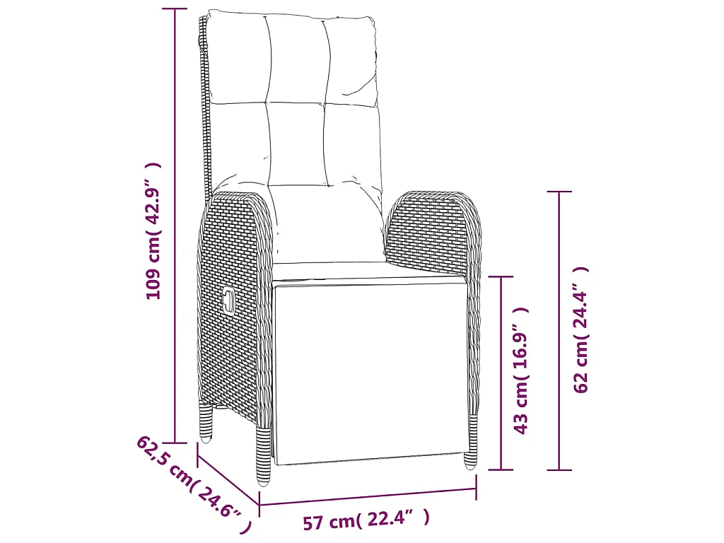 Tuinstoelen 2 st verstelbaar met kussens poly rattan grijs
