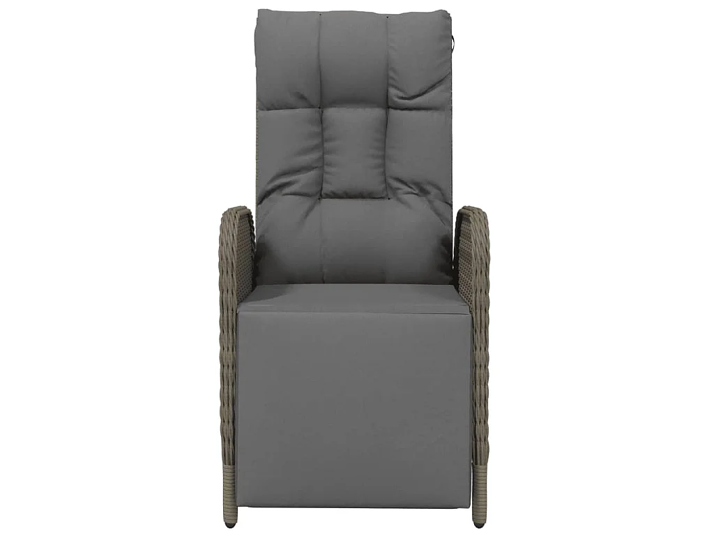 Tuinstoelen 2 st verstelbaar met kussens poly rattan grijs