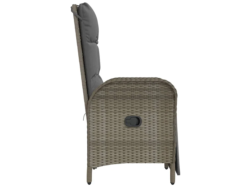 Tuinstoelen 2 st verstelbaar met kussens poly rattan grijs
