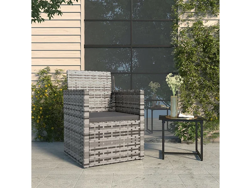 Gartensessel mit Kissen Grau Poly Rattan