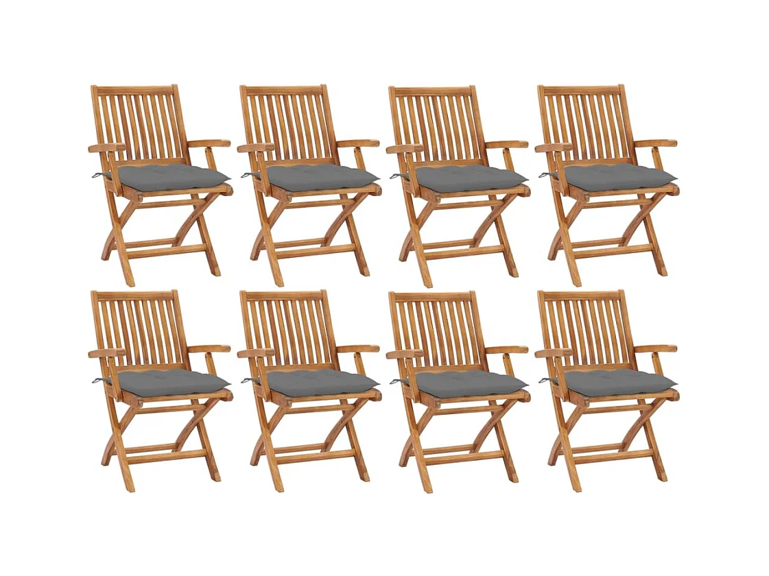 Chaises pliables de jardin avec coussins lot de 8 Teck solide