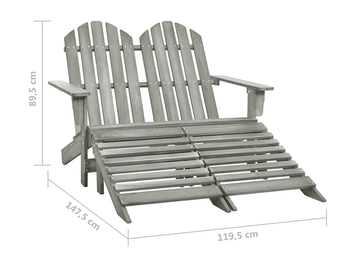 Cadeira de jardim e otomano Adirondack 2 lugares abeto cinzento