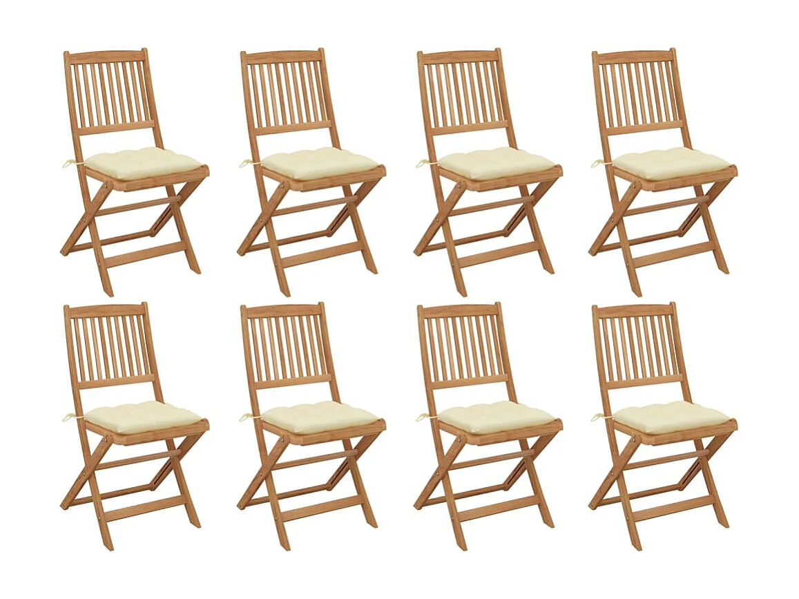 Chaises pliables d'extérieur et coussins lot de 8 Bois d'acacia