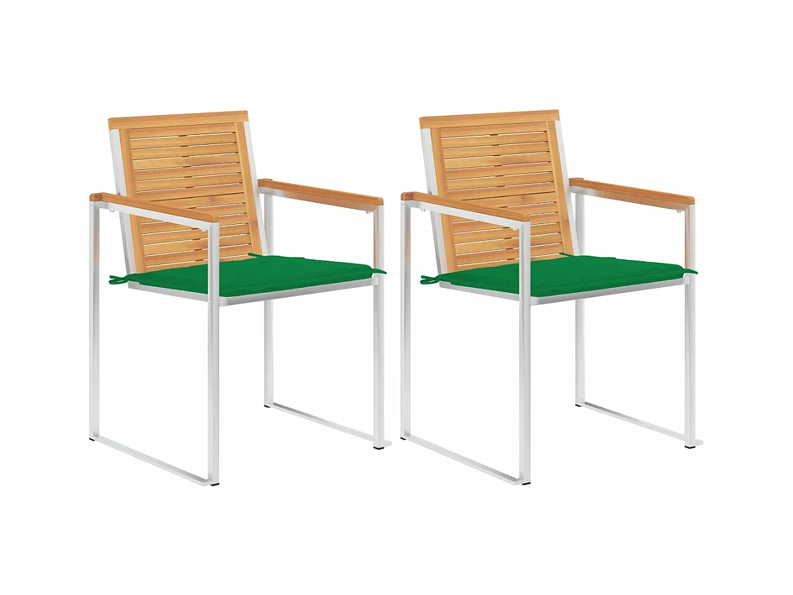 Chaises de jardin avec coussins lot de 2 Teck solide et acier