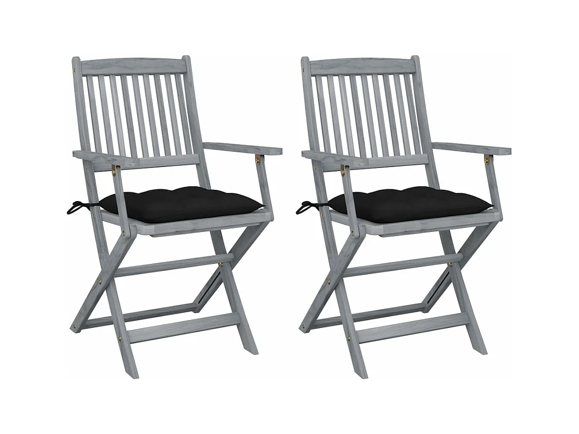 Chaises pliables d'extérieur lot de 2 et coussins Bois d'acacia