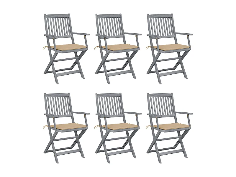 Cadeiras exterior dobráveis c/ almofadões 6 pcs acácia maciça