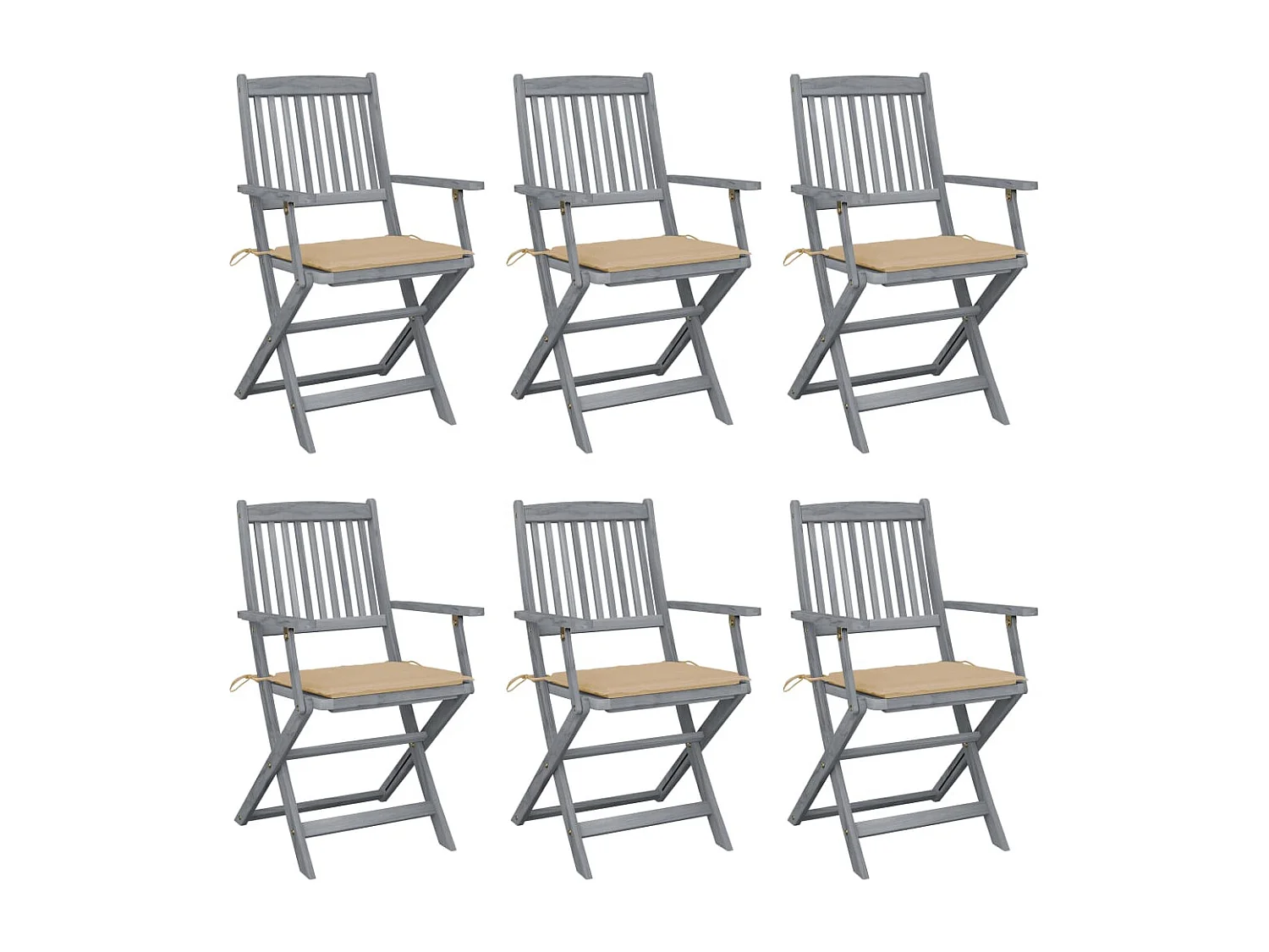 Chaises pliables d'extérieur lot de 6 et coussins Bois d'acacia