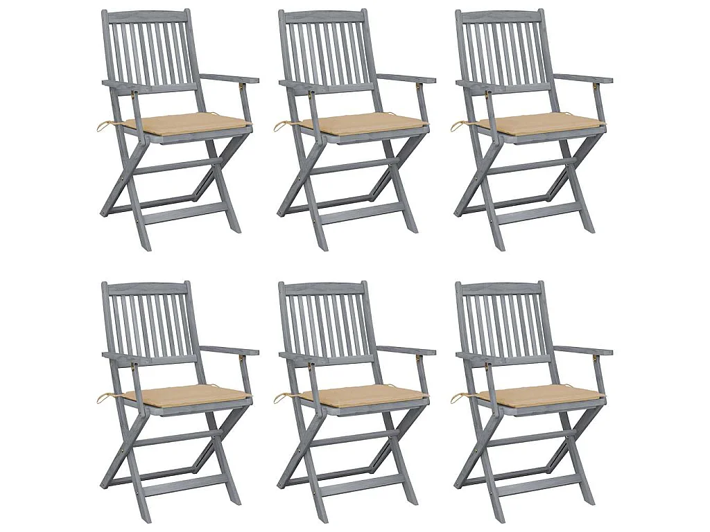 Chaises pliantes 6 pièces avec coussins en bois d'acacia massif