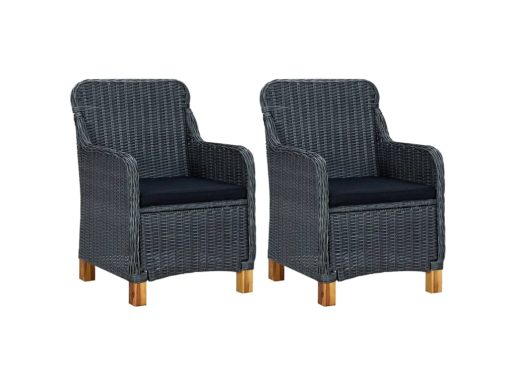 Tuinstoelen 2 st met kussens poly rattan donkergrijs