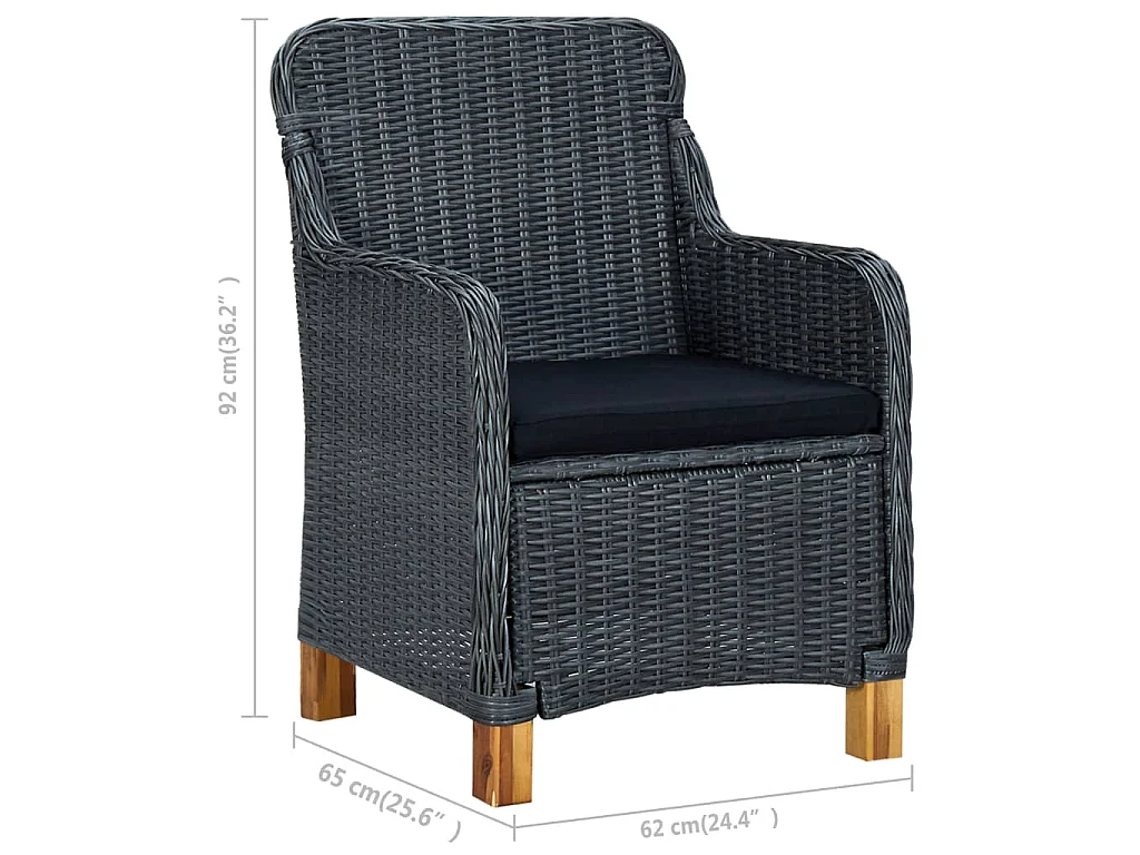 Tuinstoelen 2 st met kussens poly rattan donkergrijs