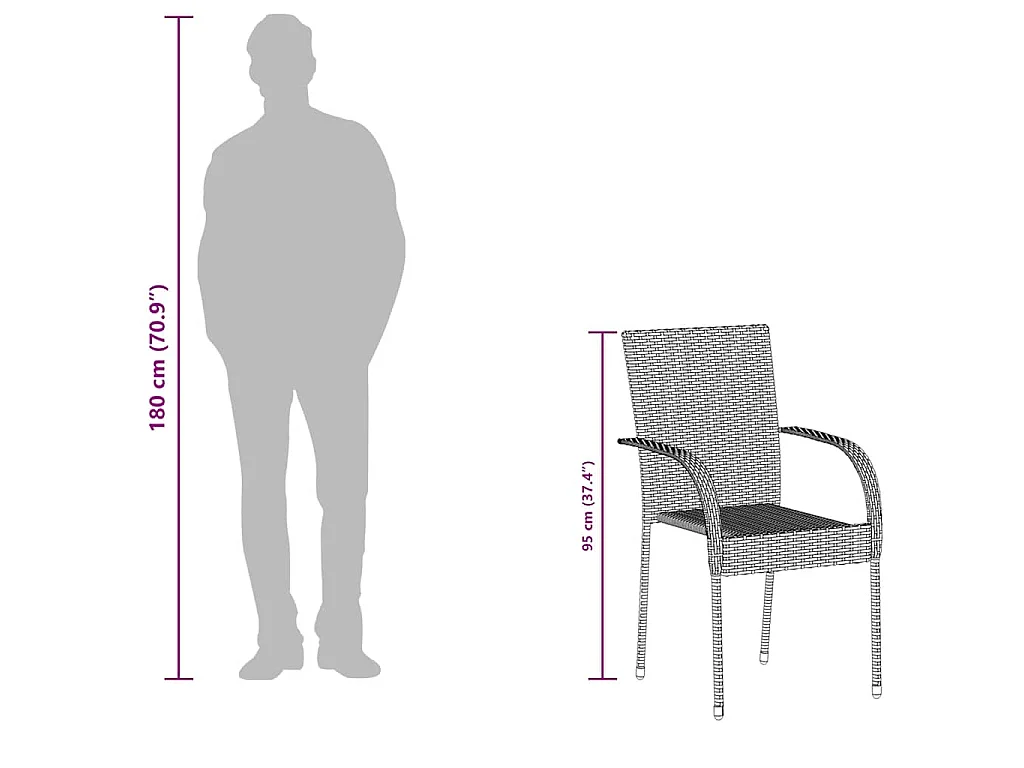 Chaises empilables d'extérieur lot de 6 Gris Résine tressée