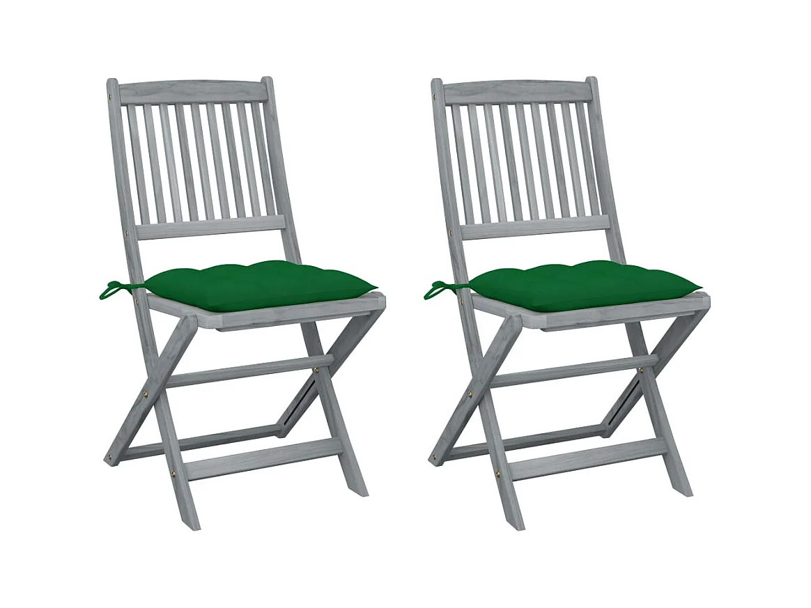 Chaises pliables d'extérieur lot de 2 et coussins Bois d'acacia