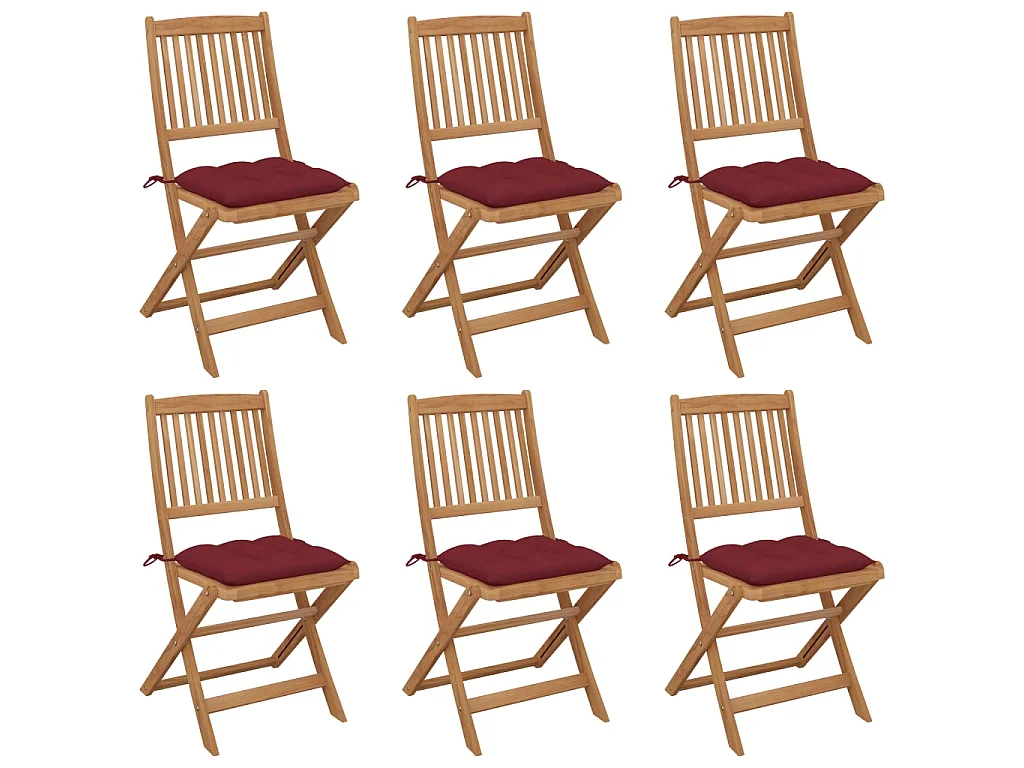 Sedie pieghevoli con cuscini, set da 6 pezzi, in legno massello di acacia.