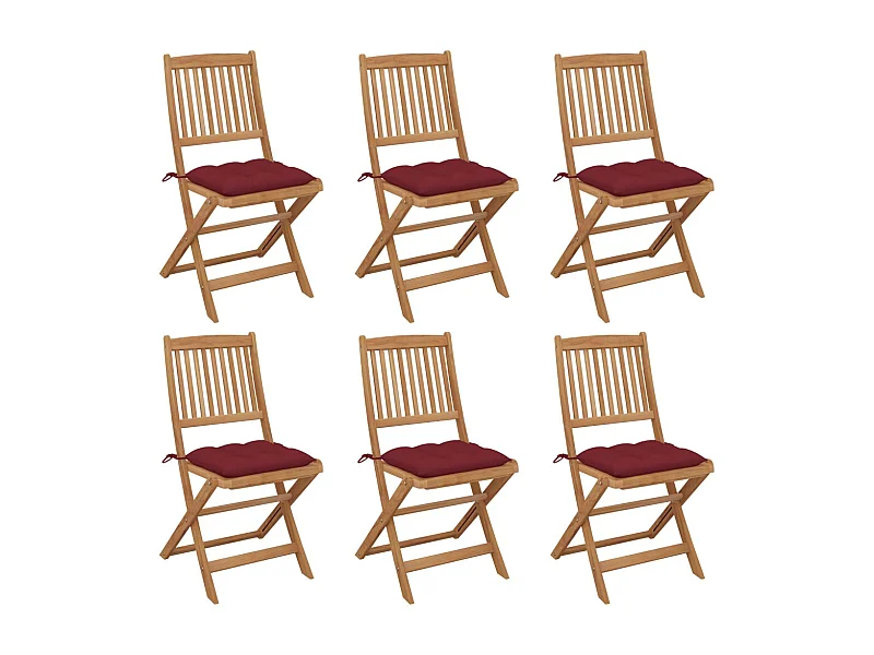 Chaises pliables de jardin lot de 6 avec coussins Bois d'acacia
