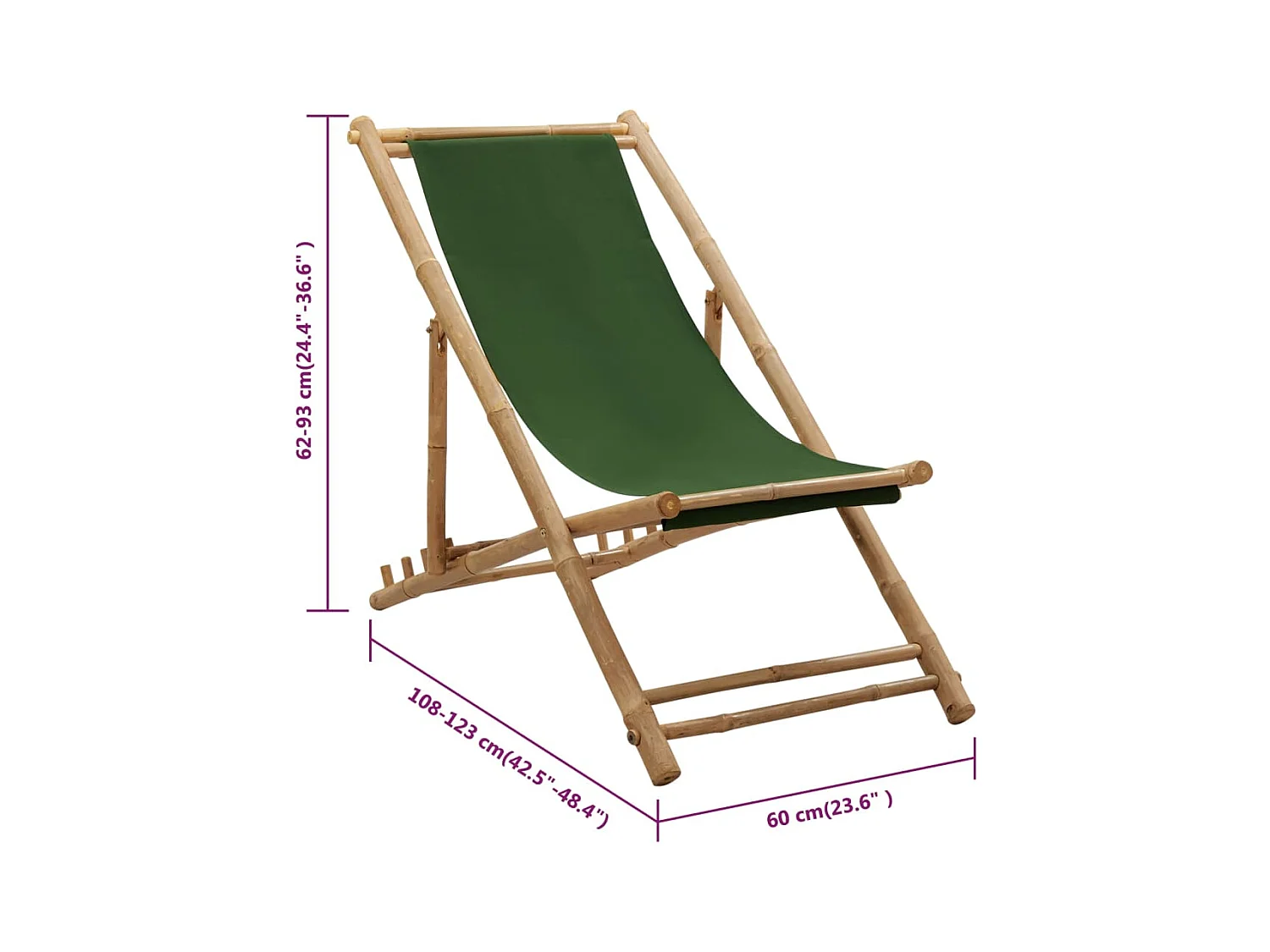 Liegestuhl Bambus und Canvas Grün