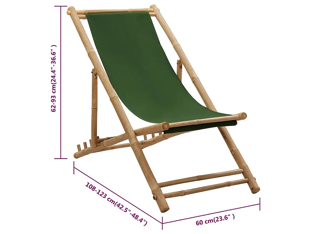 Ligstoel bamboe en canvas groen