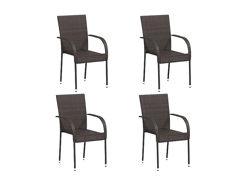 Chaises empilables d'extérieur lot de 4 Résine tressée Marron
