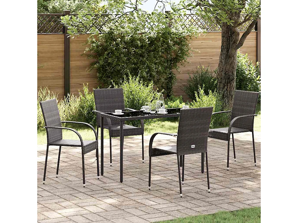 Chaises empilables d'extérieur lot de 4 Résine tressée Marron