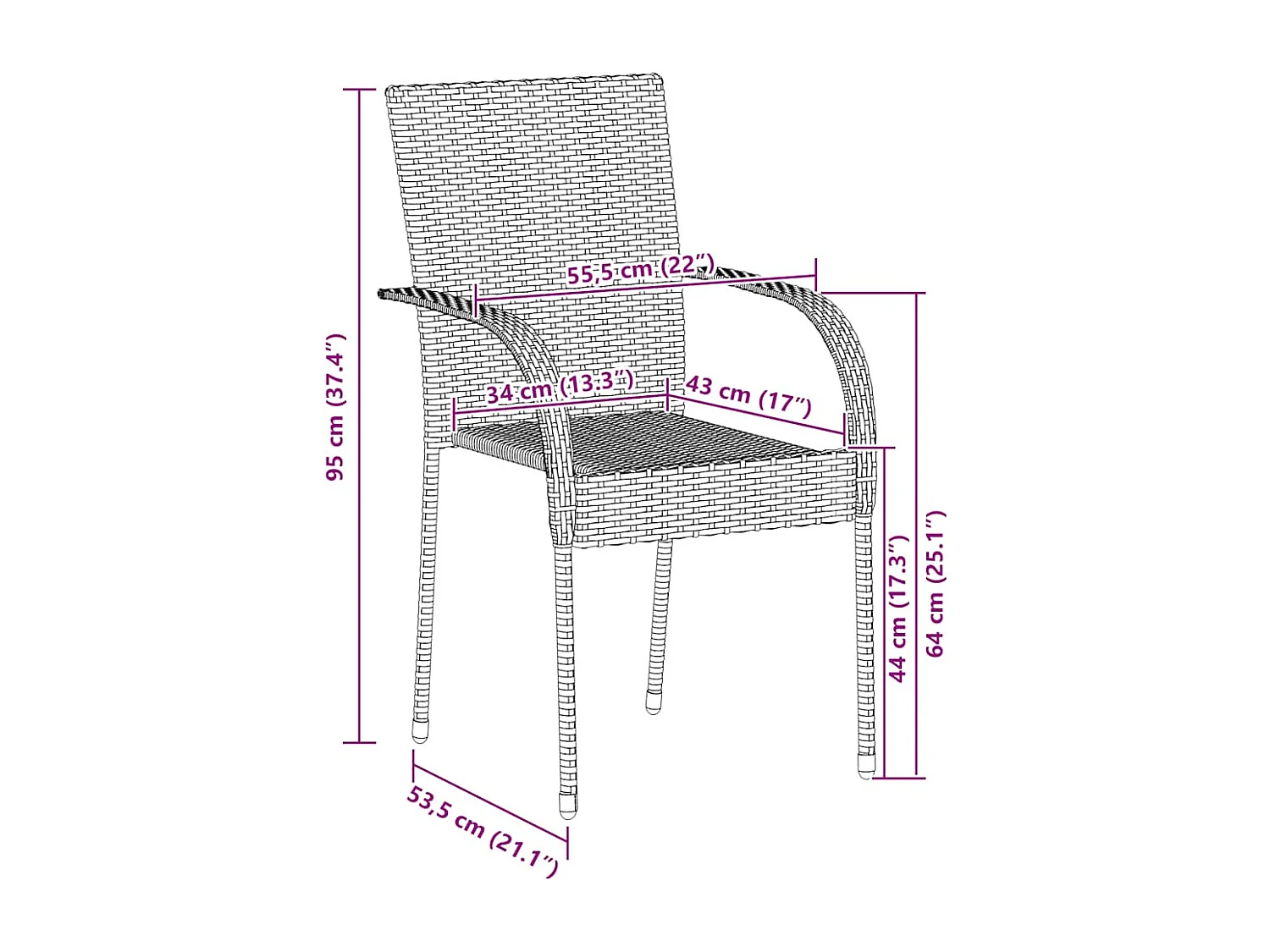 Chaises empilables d'extérieur lot de 4 Résine tressée Marron