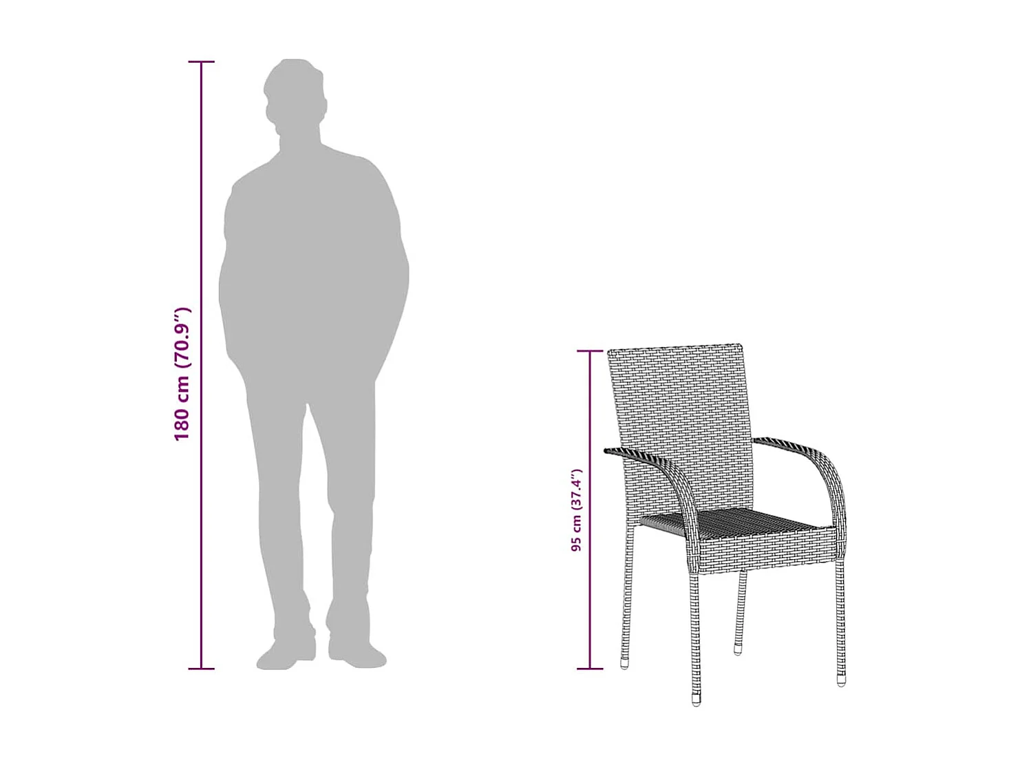 Chaises empilables d'extérieur lot de 4 Résine tressée Marron