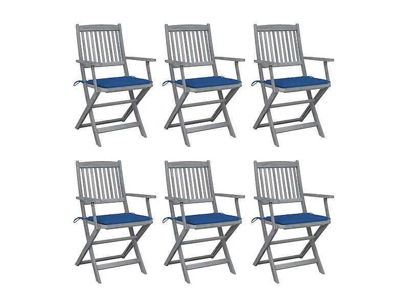 Chaises pliables d'extérieur lot de 6 et coussins Bois d'acacia