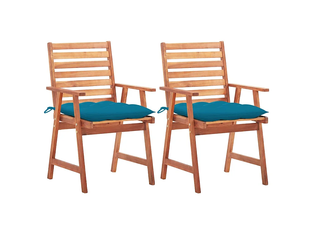 Chaises à manger d'extérieur lot de 2 et coussins Acacia massif