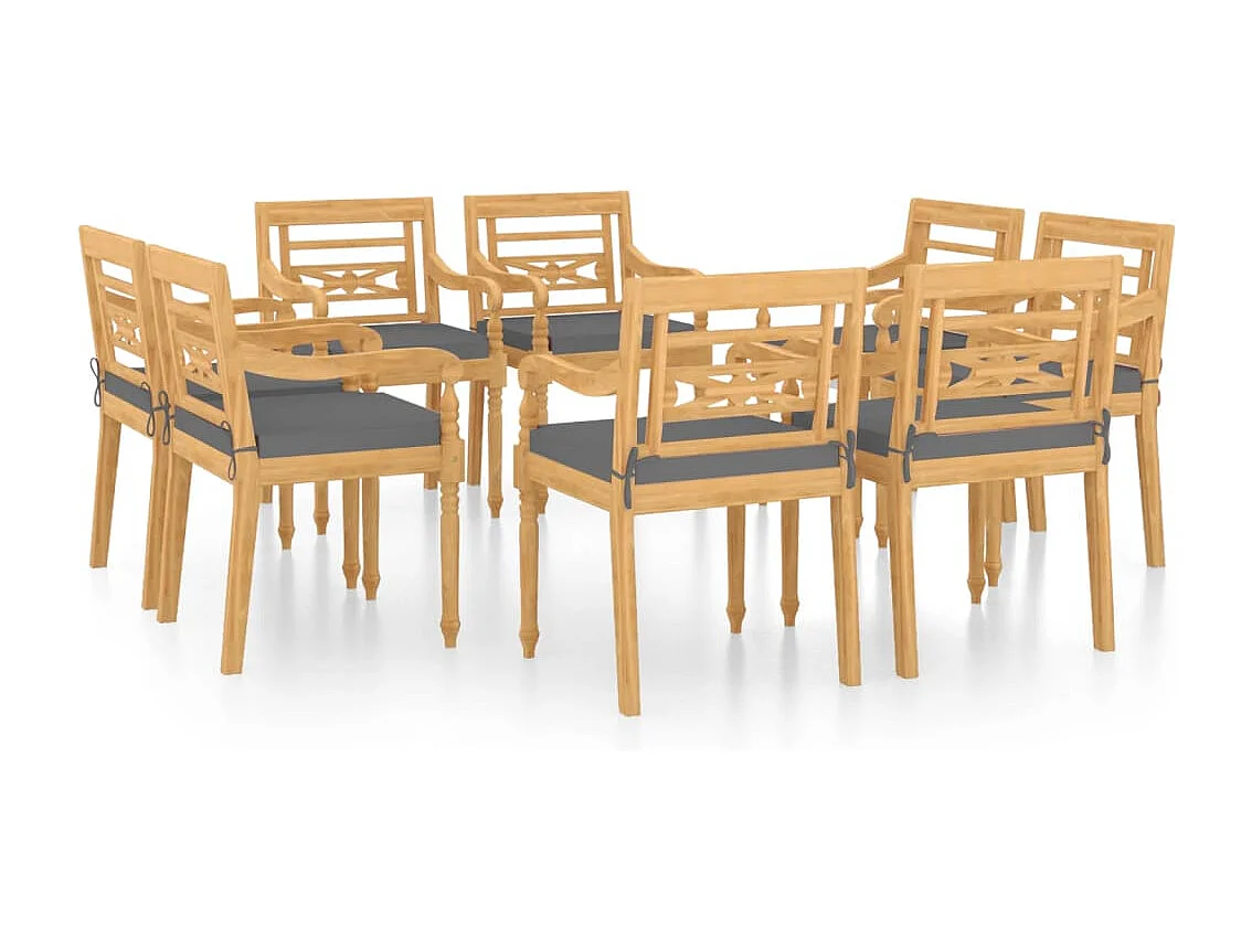 Stoelen Batavia 8 st met kussens massief teakhout
