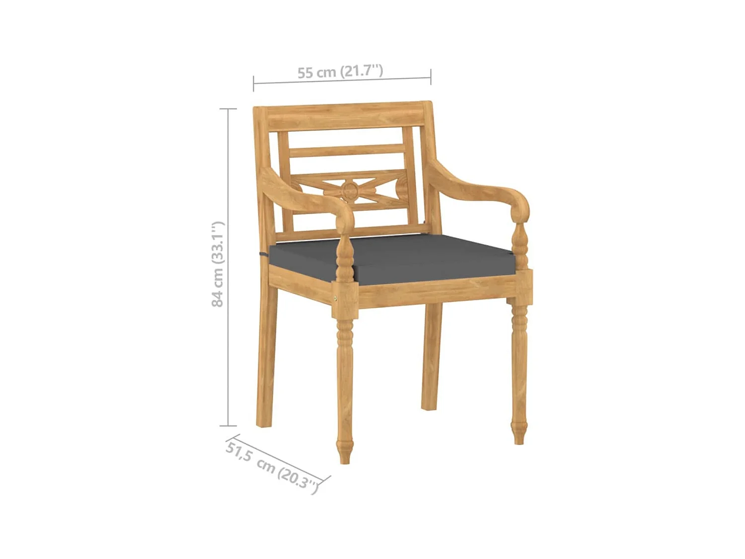 Chaises Batavia lot de 8 avec coussins Bois de teck solide