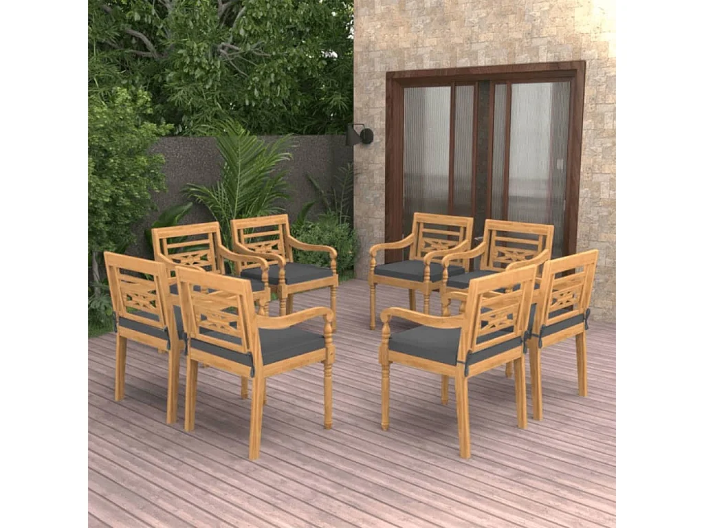 Batavia-Stühle 8 Stk. mit Kissen Massivholz Teak