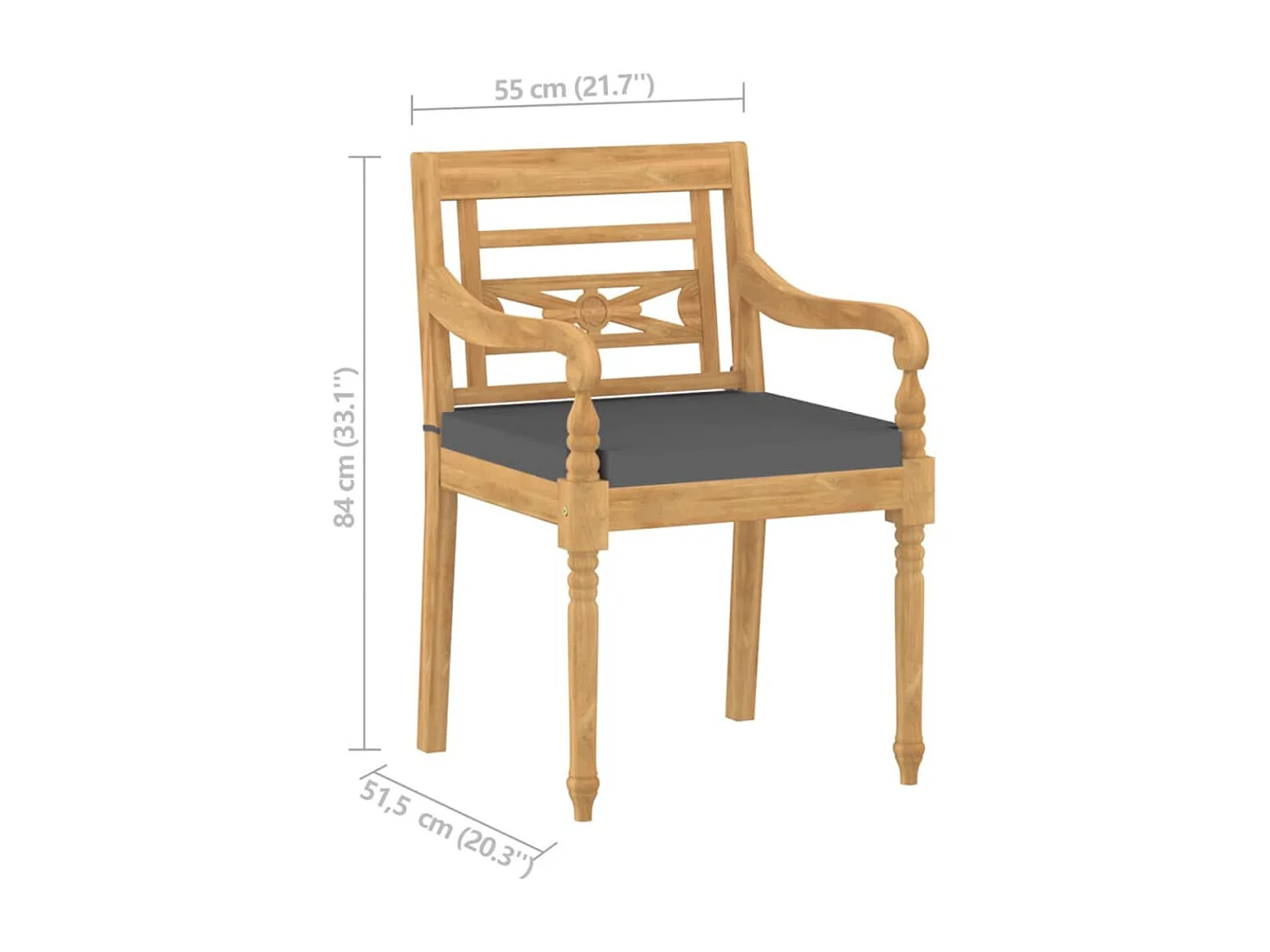 Batavia-Stühle 8 Stk. mit Kissen Massivholz Teak