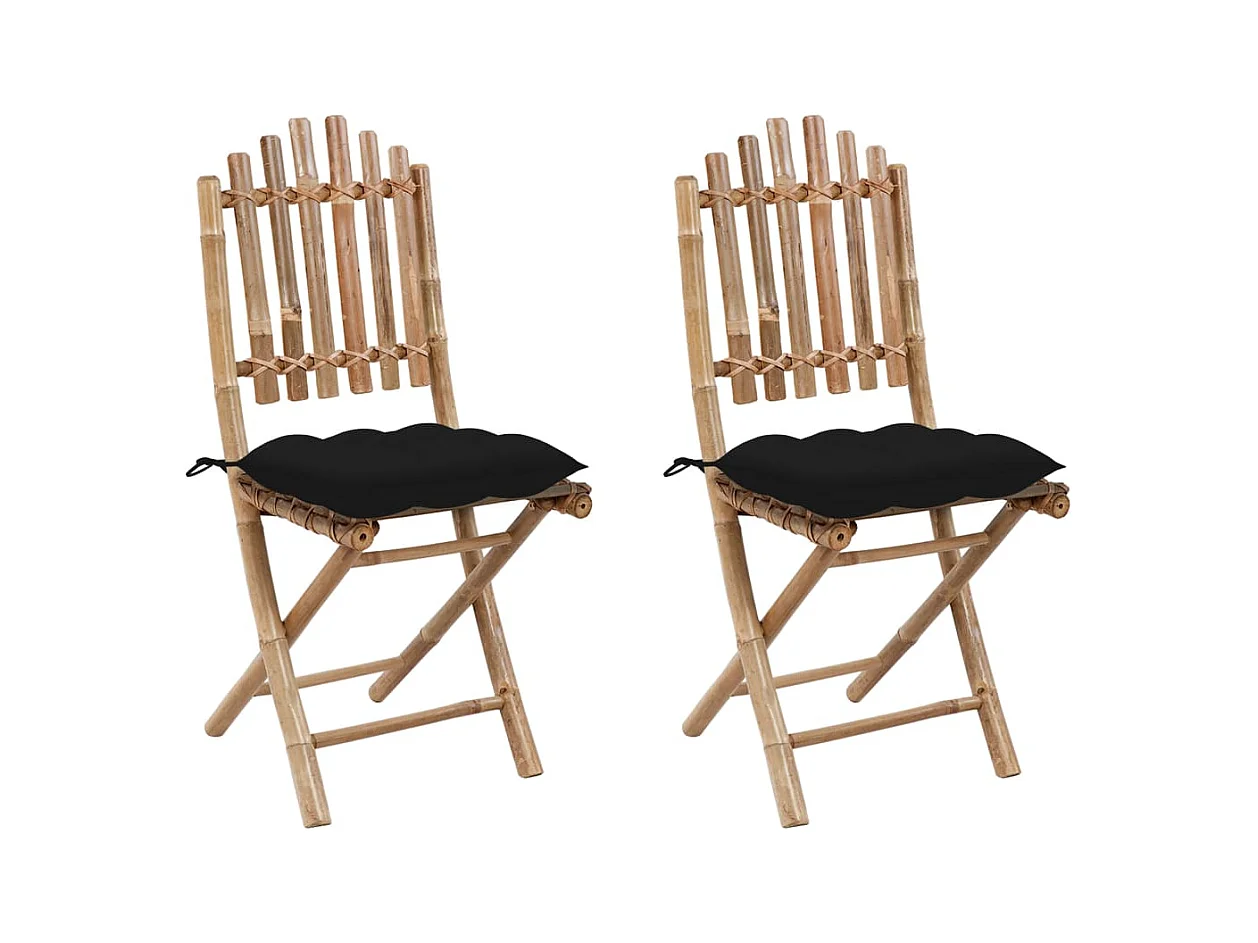 Chaises pliables de jardin lot de 2 avec coussins Bambou
