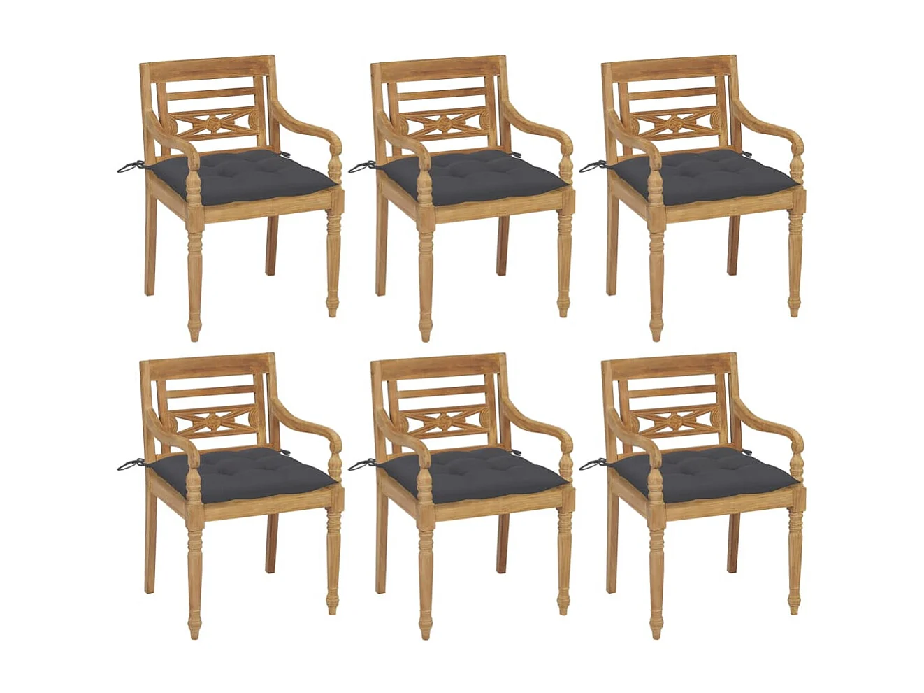 Batavia-Stühle mit Kissen 6 Stk. Massivholz Teak