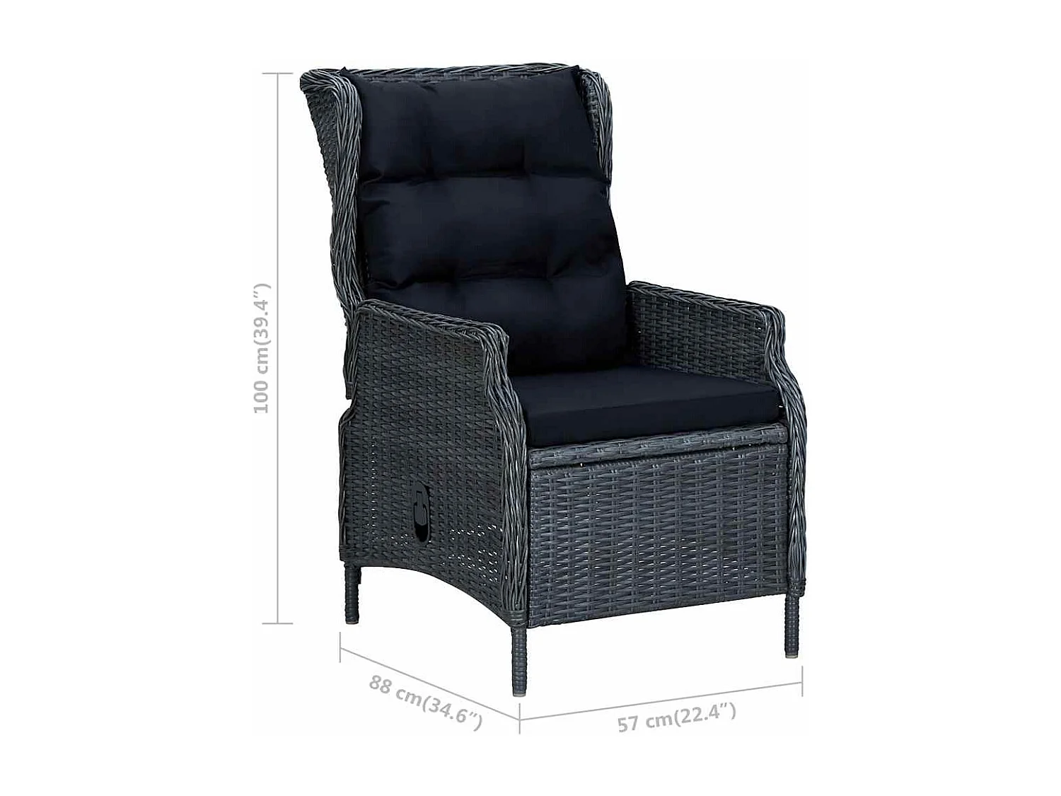 Chaise inclinable de jardin coussins Résine tressée Gris foncé