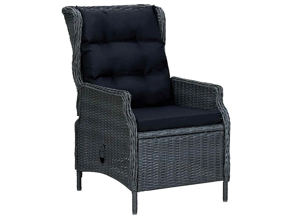 Sedia da Giardino Reclinabile e Cuscino Polyrattan Grigio Scuro