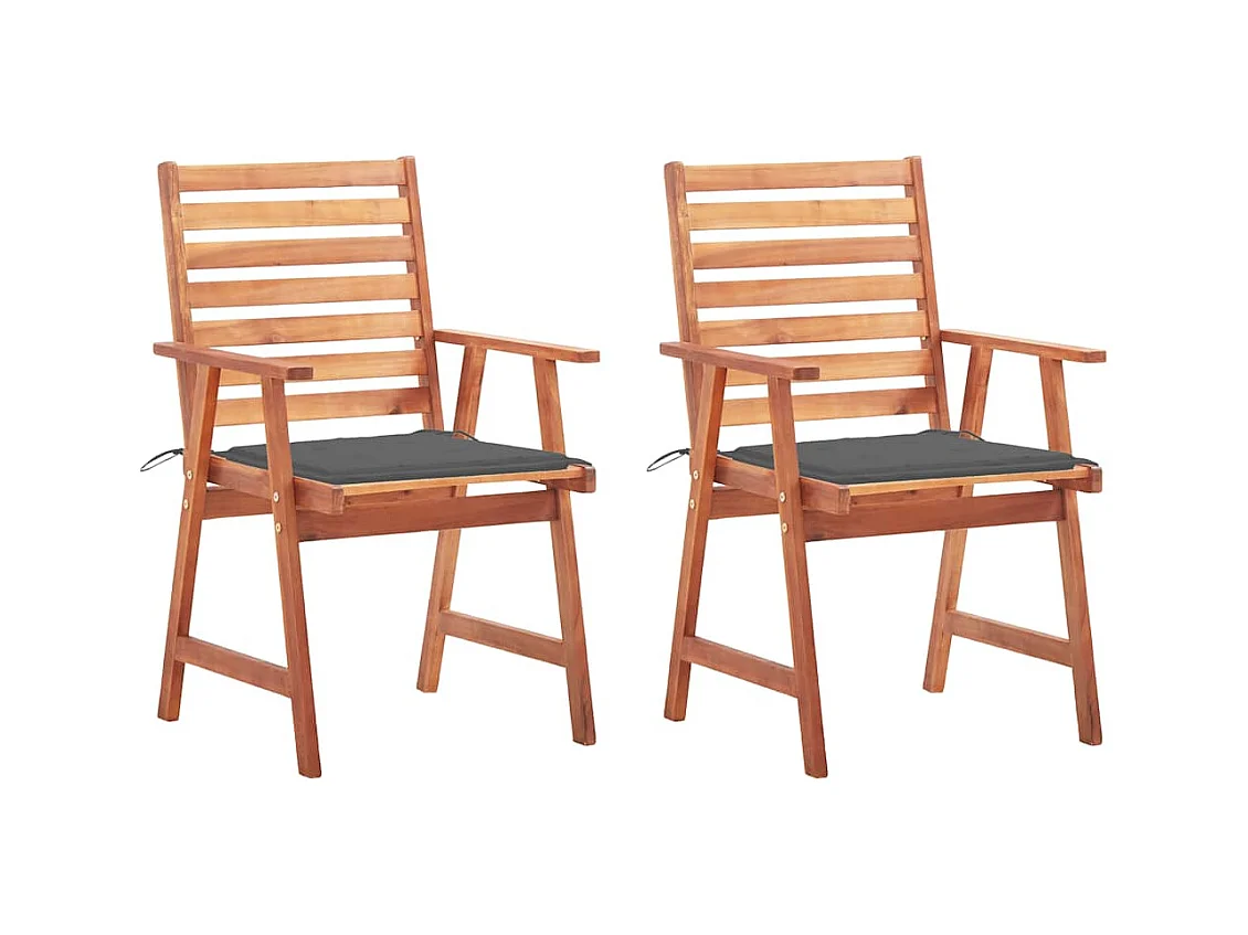 Chaises à manger d'extérieur lot de 2 et coussins Acacia massif