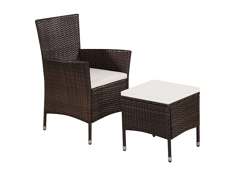 Gartenstuhl und Hocker mit Polstern Poly Rattan Braun