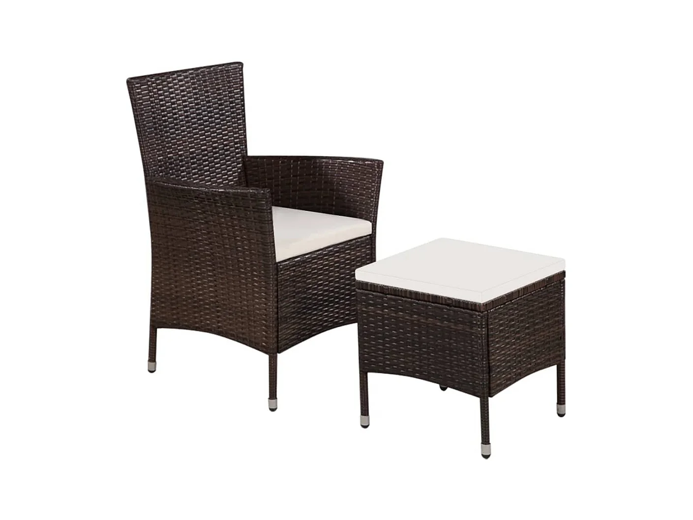 Sedia da Esterno con Sgabello e Cuscini in Polyrattan Marrone