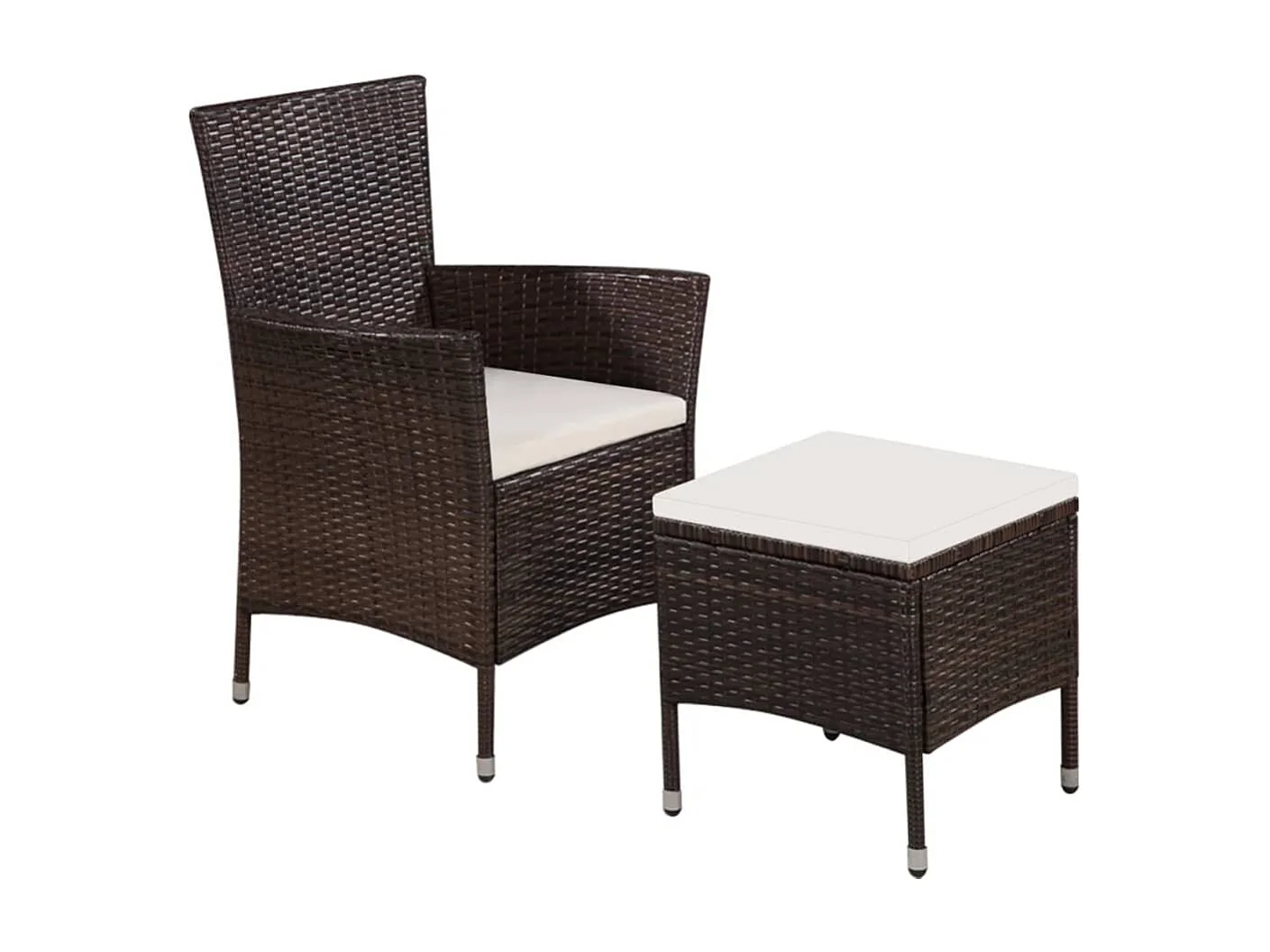 Tuinstoel en kruk met kussens poly rattan bruin