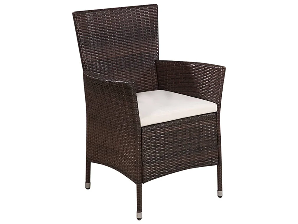 Sedia da Esterno con Sgabello e Cuscini in Polyrattan Marrone